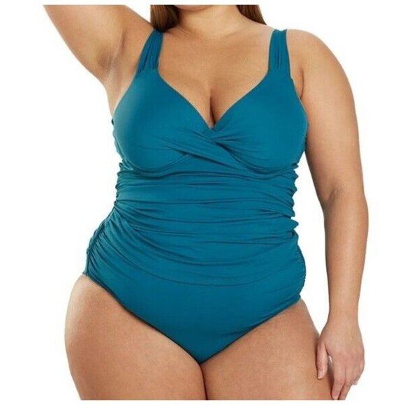 Anne Cole Tankini swimsuit Sz 18 20 Underwire top Bikini Bottoms Classic Beach - Picture 1 of 8